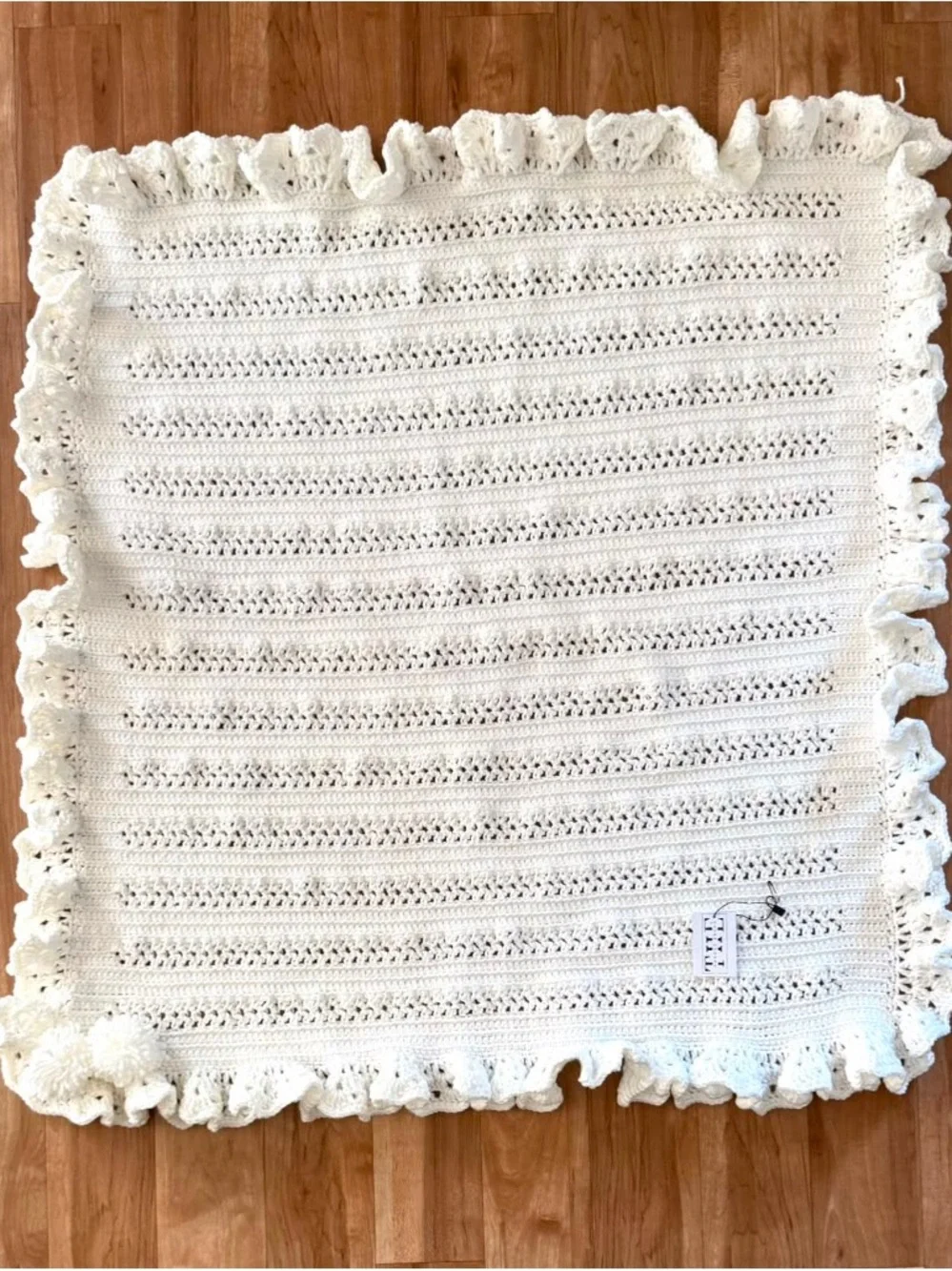White Hand-Crocheted Ruffled Throw Blanket, The Mendez Brand